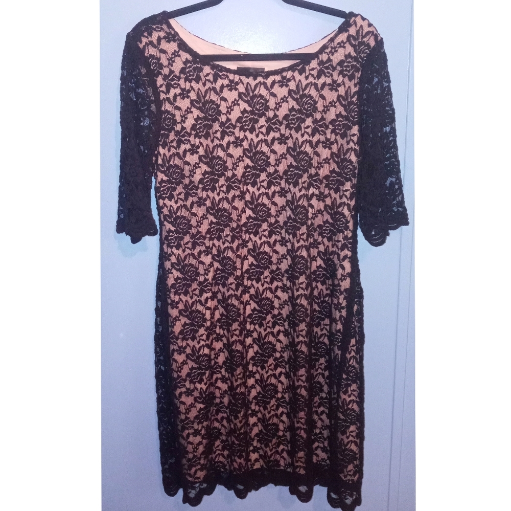 Plus Sz Women's Slip-On Mesh Pink lining Dress